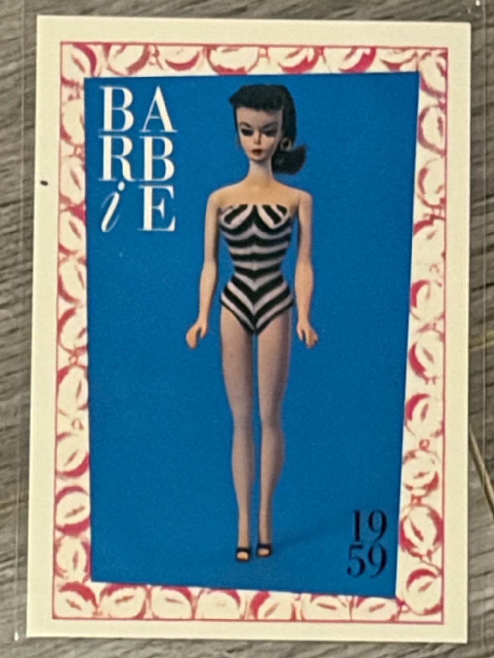 Barbie 1990 Swimsuit Mattel 1959 1st Barbie Jumbo 5x7 Card